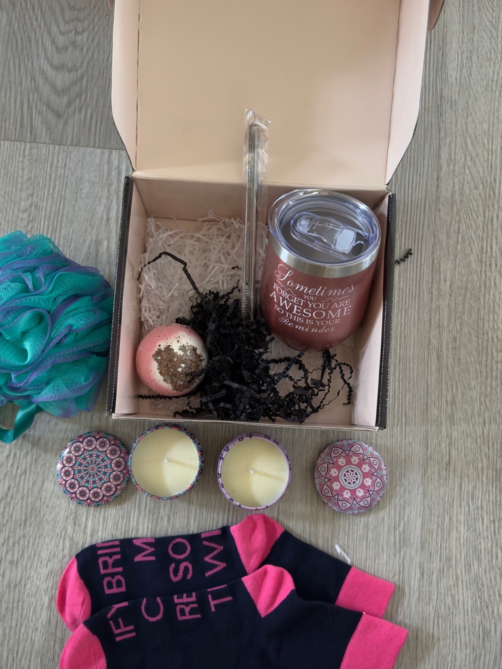 Rose Gold Bath Gift Set with Pink Accents